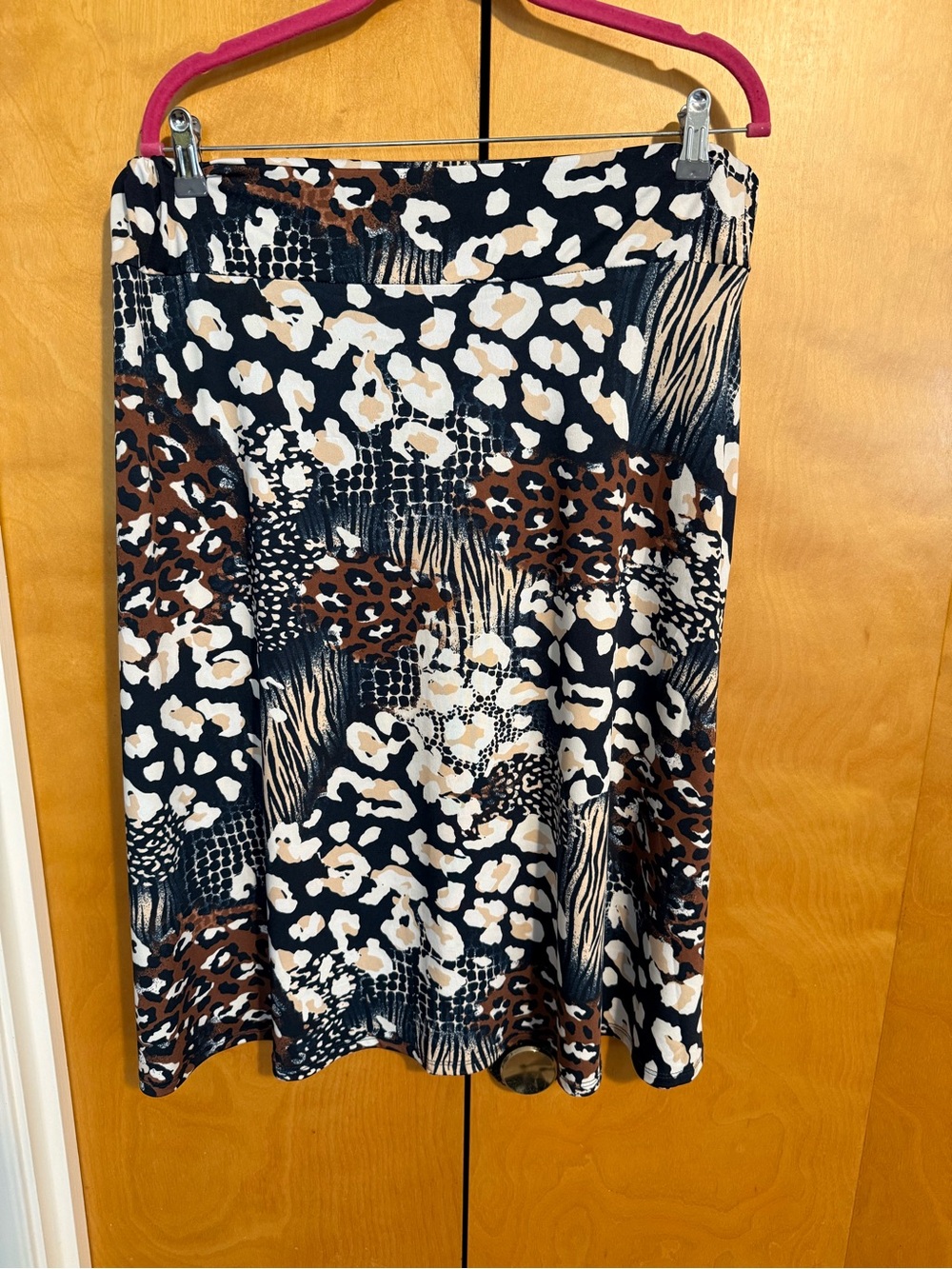NY Collection Black, Cream & Brown Animal-Print A-Line Skirt